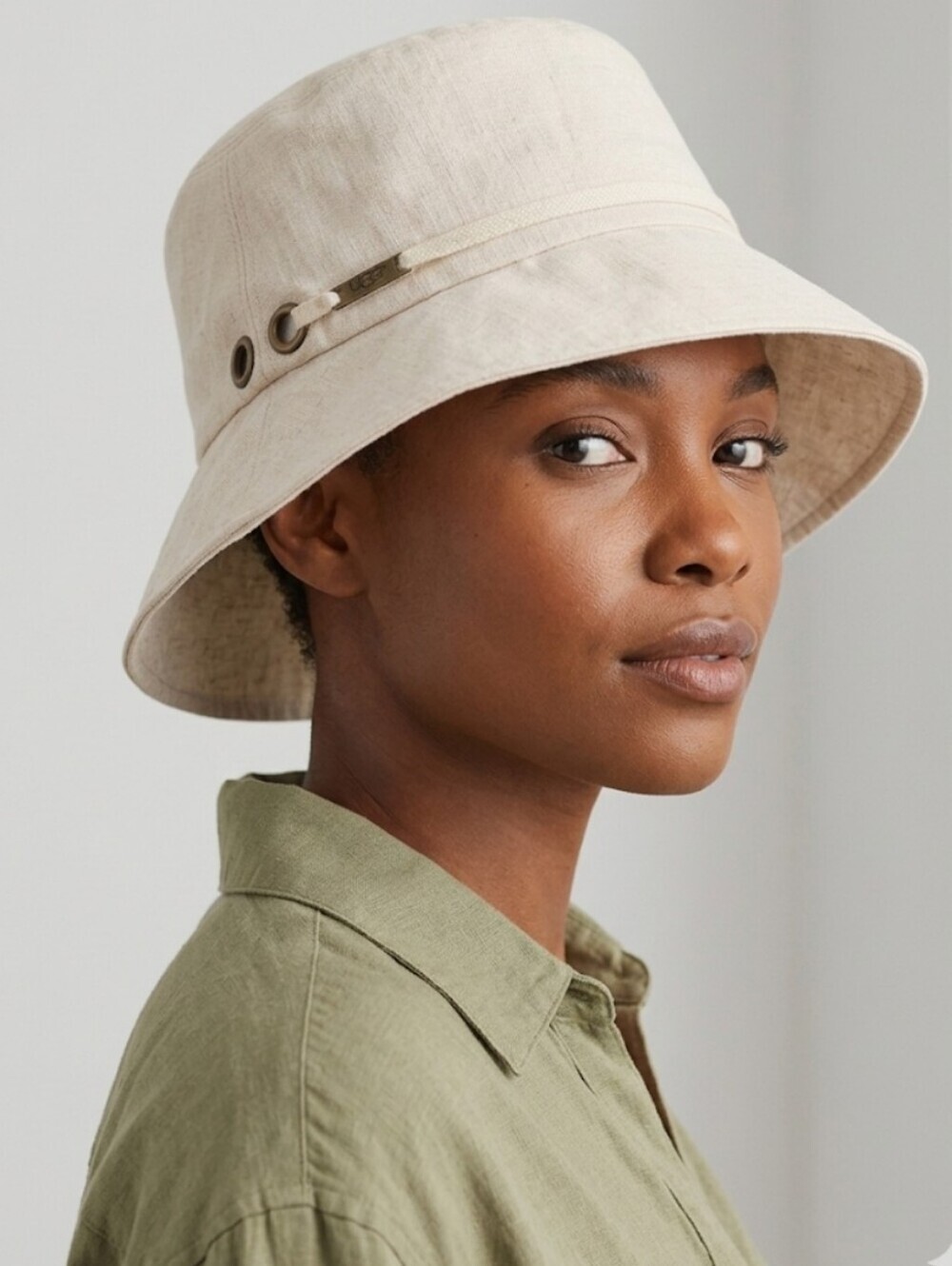 UGG Australia Wide Brim Linen Blend Sun Hat Neutral Stone M/L